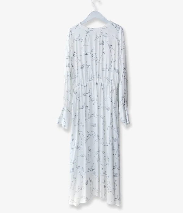 PHEENY/NYC PRINTED BACK OPEN DRESS(IVORY)