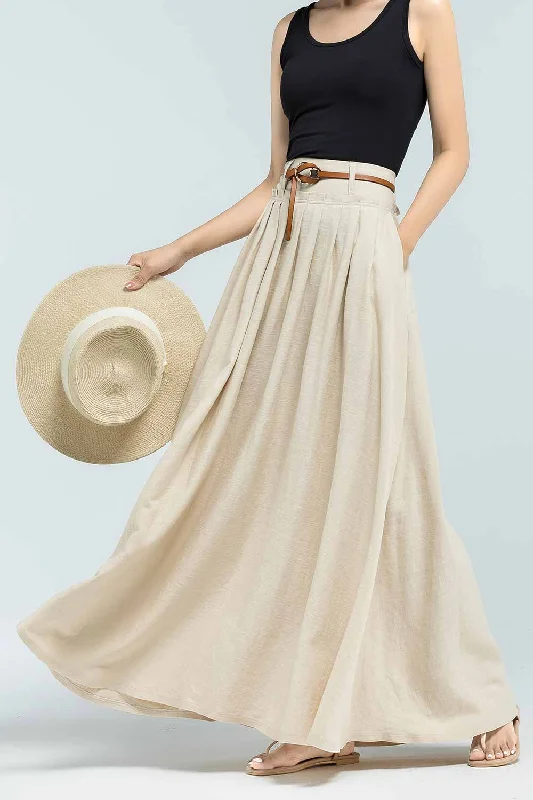 Xiaolizi Pleated maxi skirt for women in Beige 2375#