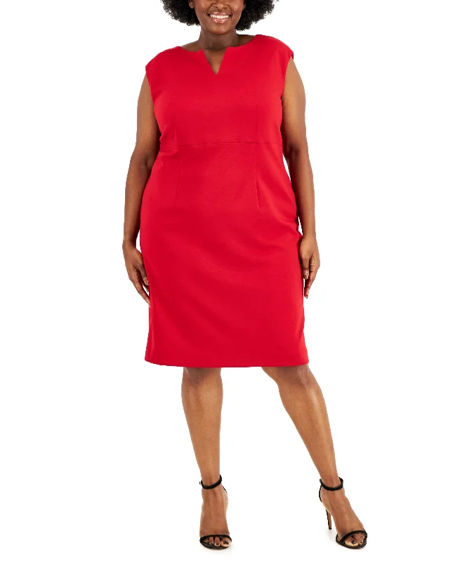 Kasper Plus Size Split-Neck Ponte-Knit Sheath Dress