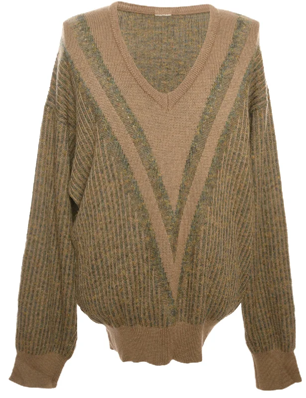 Brown Long Sleeved Jumper - M